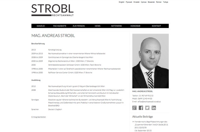 Webdesign & Grafik - Beispiel: Rechtsanwalt Mag. Andreas Strobl