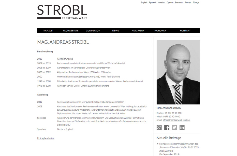 Webdesign & Grafik - Beispiel: Rechtsanwalt Mag. Andreas Strobl